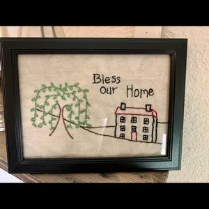 Primitive “Bless Our Home” Embroidery Wall Hanging